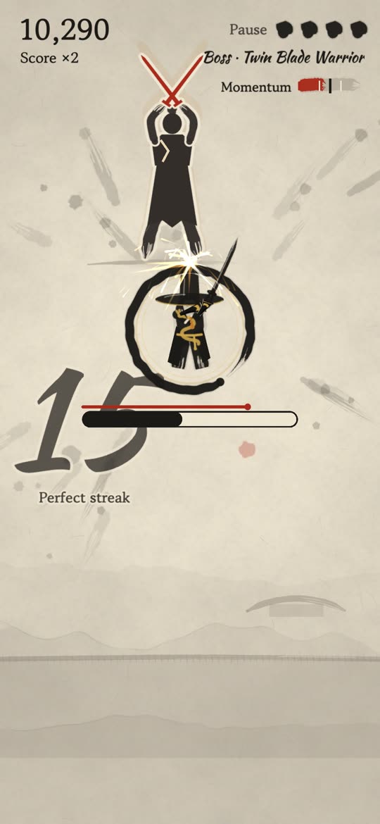 A blade clash with the boss, ink splattering